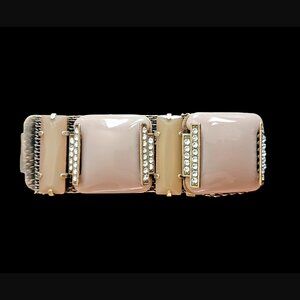 J.crew Antique Gold Tone Acrylic Stones Mesh Chain Mail Statement Bracelet 7.5"